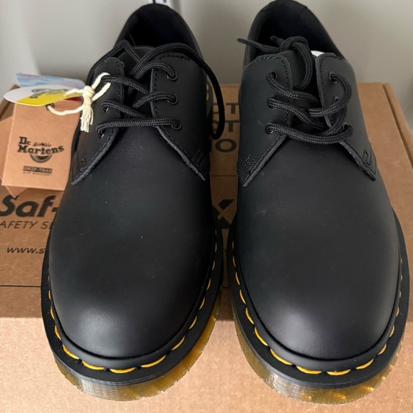 Dr. Martens Woman’s 9 or Men’s 8 Black Leather Derbys with Yellow Stitching - Picture 2 of 16
